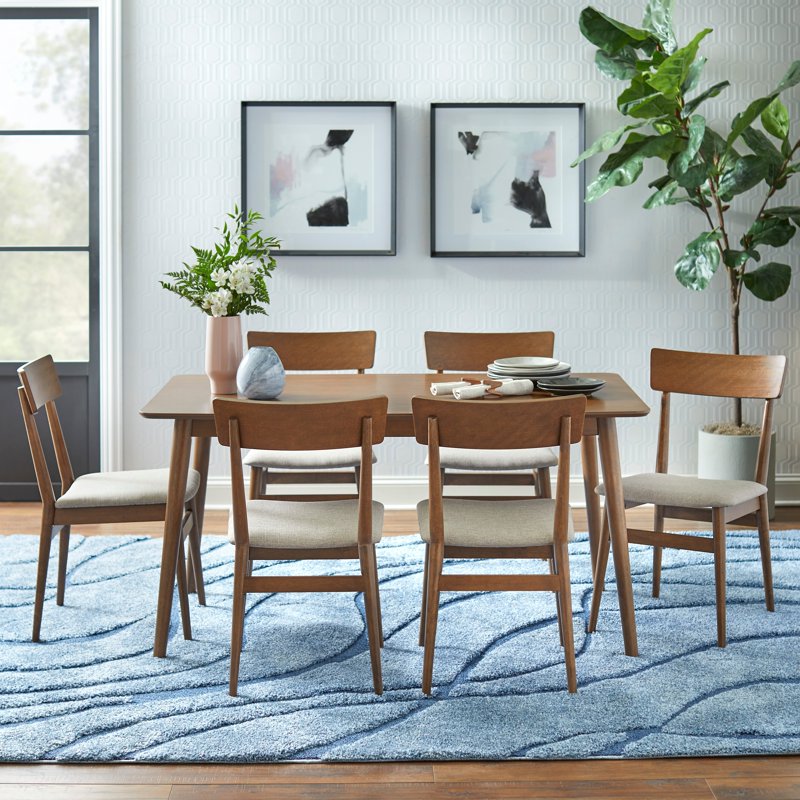 Mid-Century 7 Piece Dining Room Set - Mocha Finish
