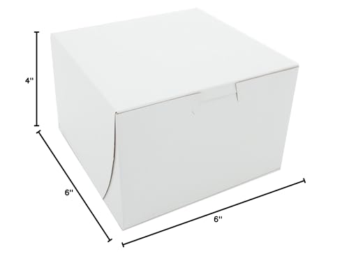 Southern Champion Tray 0909 Premium Clay Coated Kraft Paperboard White Non-Window Lock Corner Bakery Box, 6" Length x 6" Width x 4" Height (Case of 250)