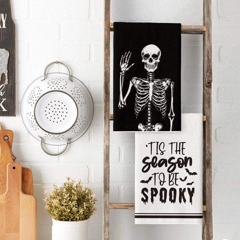 Let's Get Spooky Skeleton Hand Halloween Kitchen Towels Set of 4 - 18x26 Inches