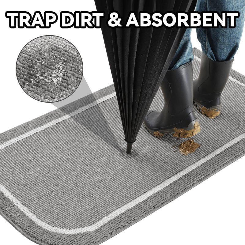 Indoor Outdoor Welcome Mat 24x35 Gray Non-Slip Absorbent Dirt Trap Rug