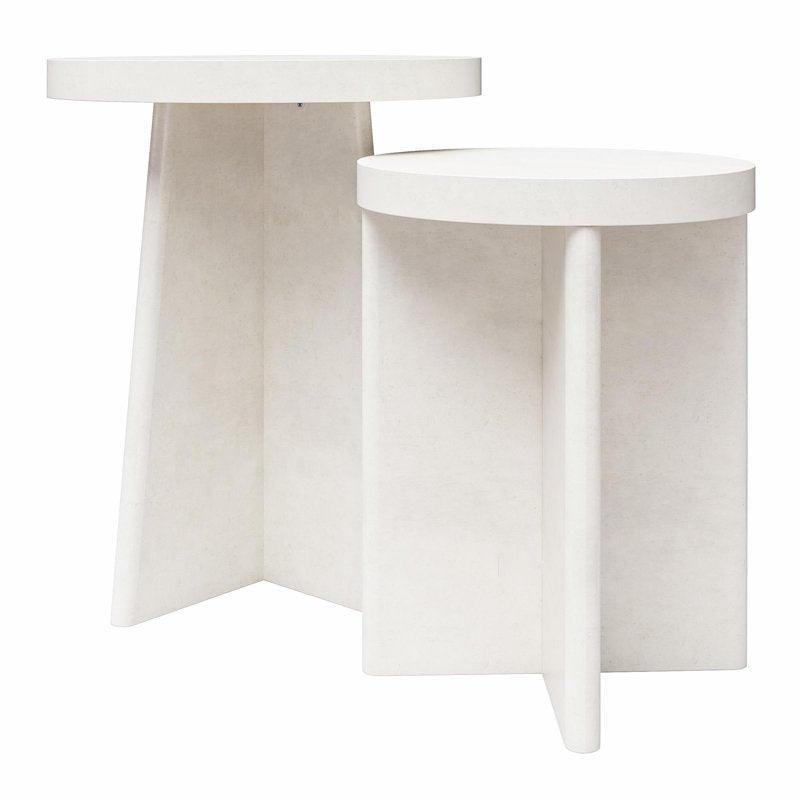 Liam Round End Tables Set of 2 - Faux Plaster Finish