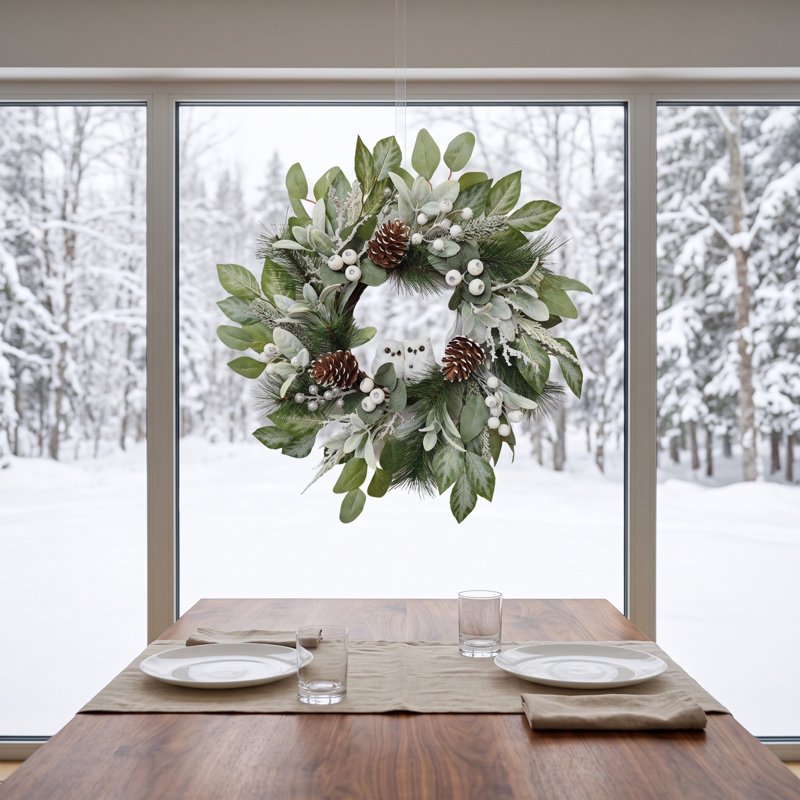 Artificial White Rose Eucalyptus Wreath for Front Door & Wall - Variation N