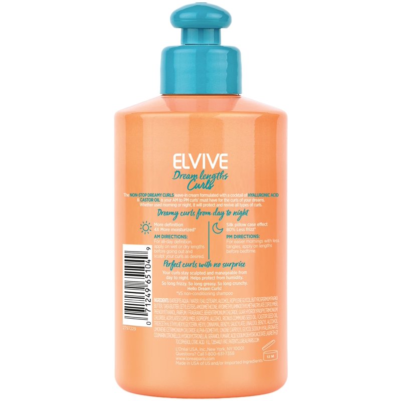 Moisturizing Leave-In Cream for Curly Hair, Hyaluronic Acid & Castor Oil, 10.2oz
