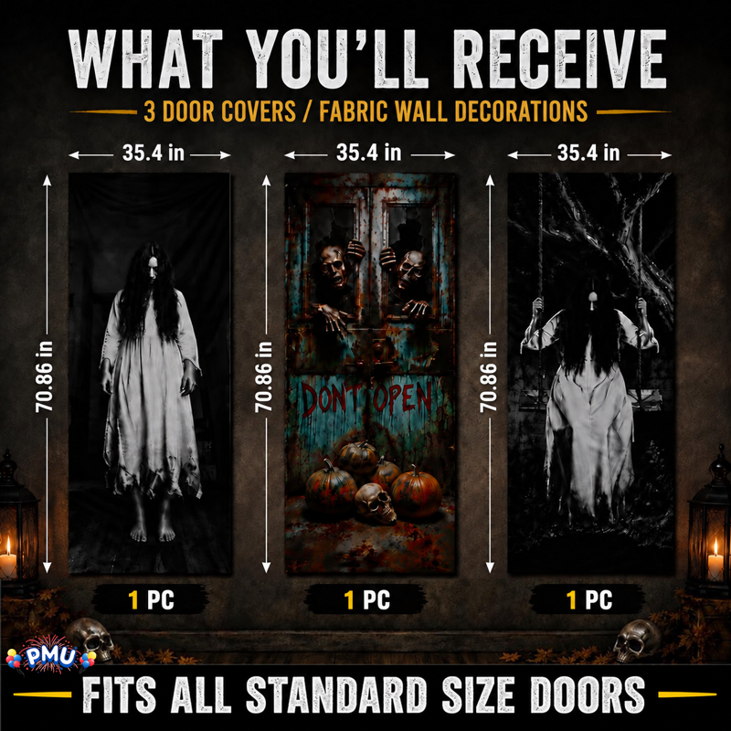 PMU Halloween Door Cover Set - 4 Bundles Spooky Outdoor Decor with Variation of 1