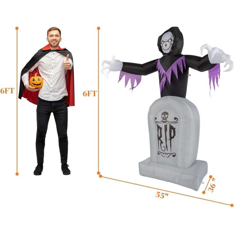 Inflatable Halloween Yard Decoration with LED Lights - 6FT Spooky Grave Scene
