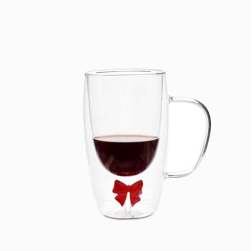 Double Wall Glass Mug with Gingerbread Man Charm - Bow
