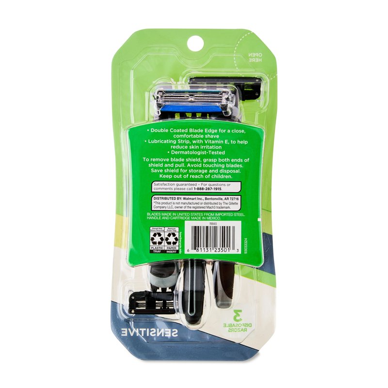 Men's 3-Blade Sensitive Disposable Razors - 3 Count
