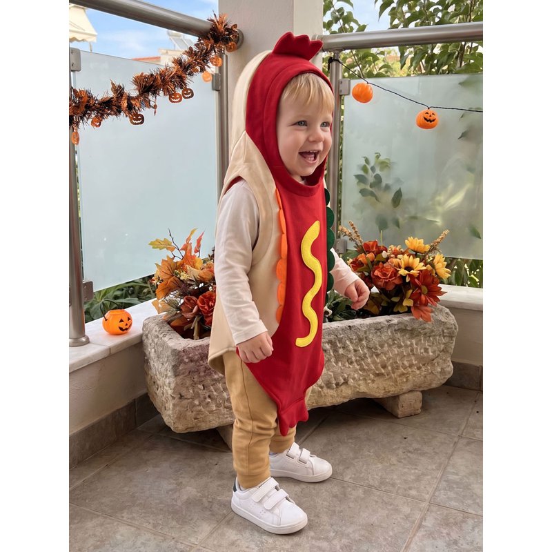 Kids Hot Dog Costume Toddler Baby Romper Halloween Cosplay Outfit - Red, 18-24 Months