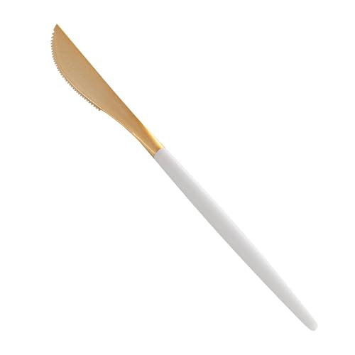 Restaurantware-Moderna 7.75 Inch Fancy Flatware, 500 Durable Plastic Flatware - With White Handle For Grip, Heavy-duty, Gold Plastic Knives, Serrated Edges Or Restaurants