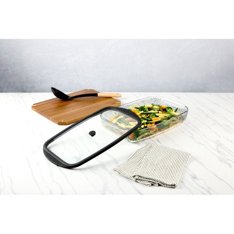 9x15 Glass Baking Dish with Lid - Leaflets Design