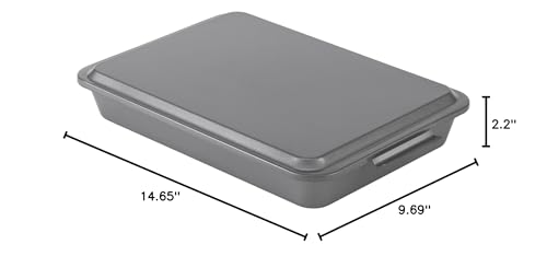 GoodCook Everyday Baking Pan with Metal Lid Nonstick Warp-Resistant Heavy-Gauge Steel Construction Even-Heating Oblong Cake Pan with Solid Oven-Safe Cover, 9x13-Inch, Gray