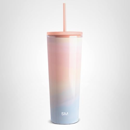 Simple Modern Plastic Tumbler with Lid and Straw | Reusable BPA Free Iced Coffee Cups Double Wall Smoothie Cup | Gifts for Women Men Him Her | Classic Collection | 24oz | Sherbet Swirl