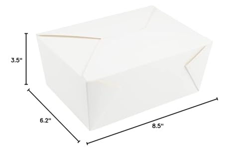 Restaurantware Bio Tek 98 Ounce Take Out Boxes 50 To Go Lunch Boxes - Tab-Lock Closure Heat-Tolerant White Paper Disposable Lunch Boxes Greaseproof For Hot And Cold Foods