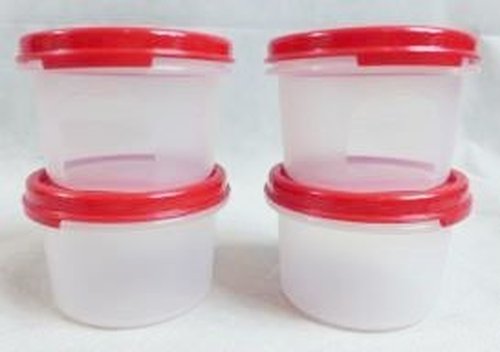 Tupperware Modular Mates Set of 4 Sheer #1 Rounds - 7 oz. Capacity Each - Liquid & Airtight Red Seals