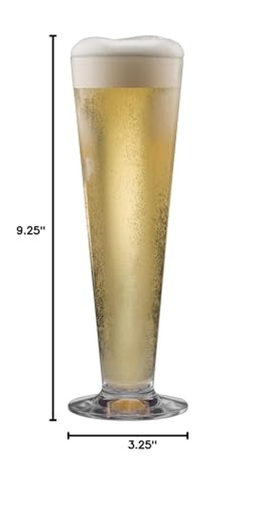 DRINIQUE Unbreakable Pilsner Beer Glass (Set of 4) 14oz Reusable, Shatterproof, Dishwasher Safe, Drinking Cups for Indoor or Outdoor Use - Clear