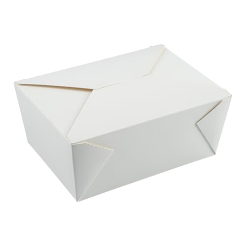 Restaurantware Bio Tek 98 Ounce Take Out Boxes 50 To Go Lunch Boxes - Tab-Lock Closure Heat-Tolerant White Paper Disposable Lunch Boxes Greaseproof For Hot And Cold Foods