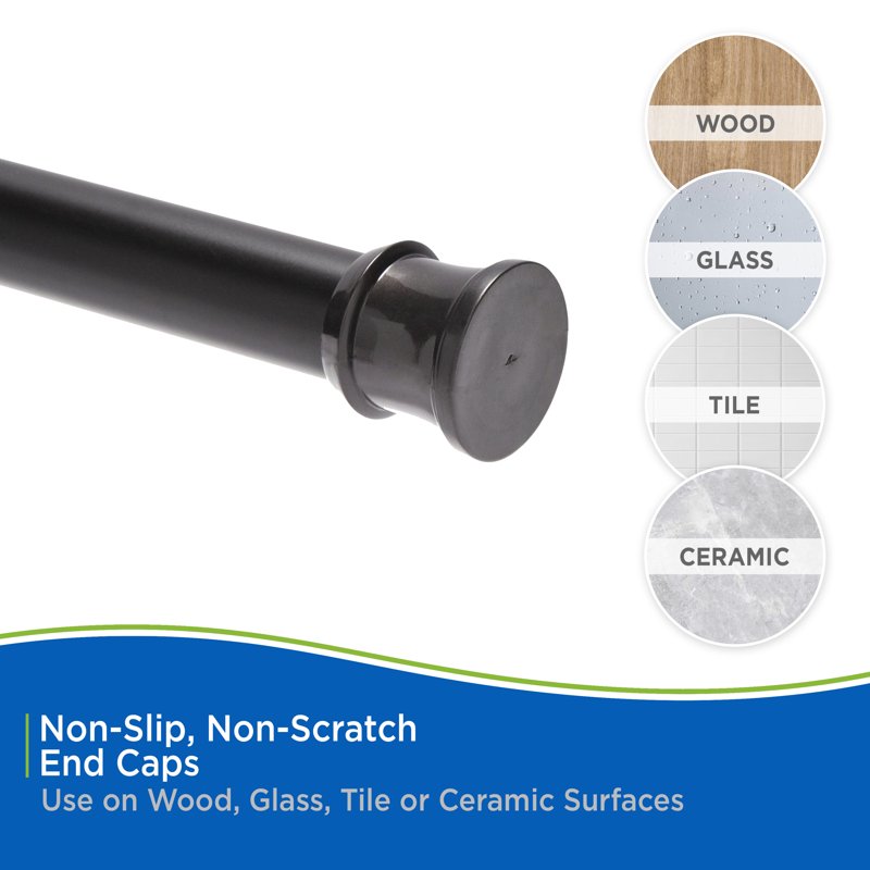Kenney Twist & Fit Adjustable No Tools Shower Curtain Rod - Black, 42-72 Inch