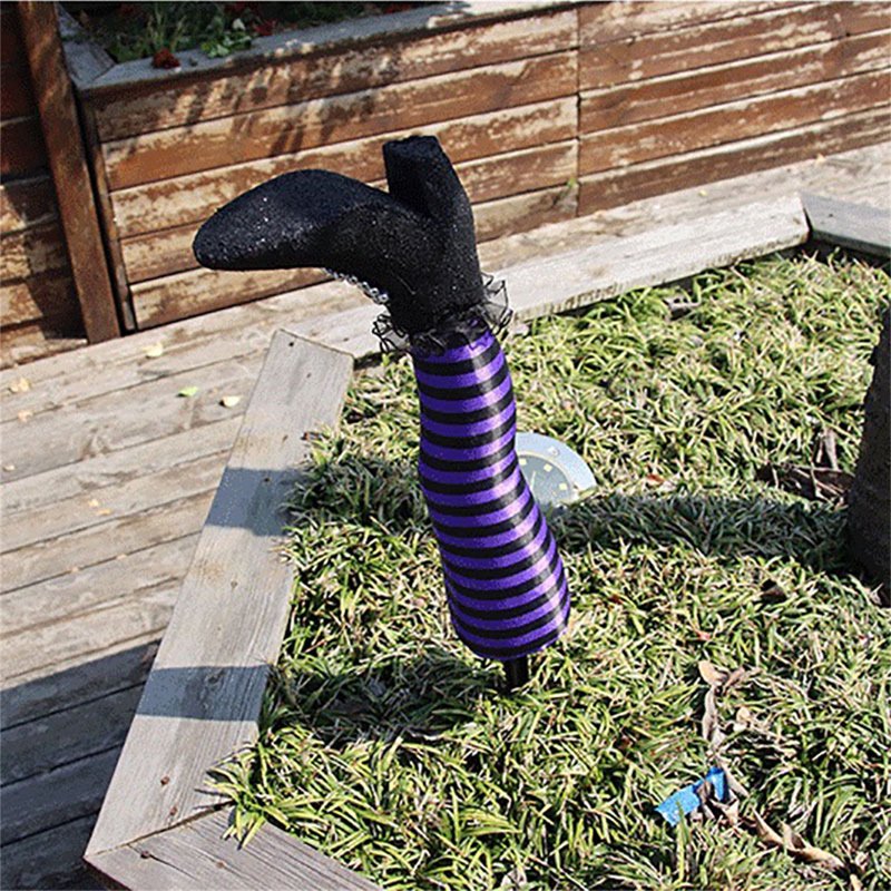 Halloween Witch Legs Yard Stake Decoration - Purple Striped Witch Legs