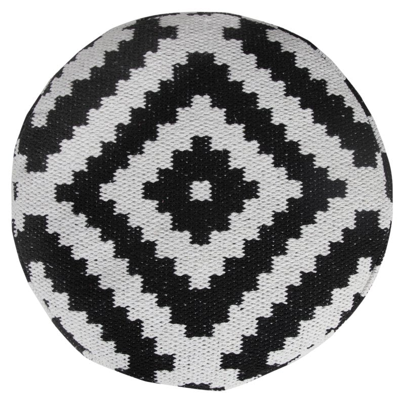 Small Indoor Diamond Pouf Ottoman - Black and White, 18x18x14 Inches - Home Decor