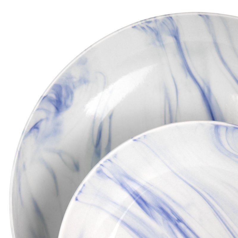 16 Piece Blue & White Marble Stoneware Dinnerware Set