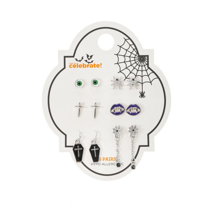 Haunted Icons Halloween Silver Earring Set - 6 Pairs Haunted Variation