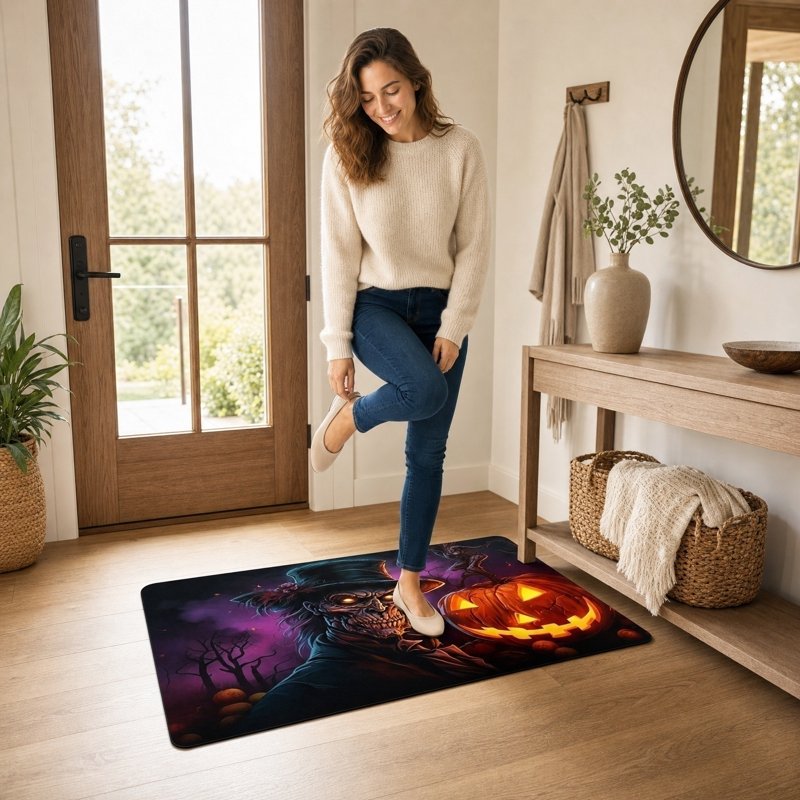 Halloween Doormat Skeleton Glow-In-The-Dark Non-Slip Absorbent Front Door Mat - Variation B