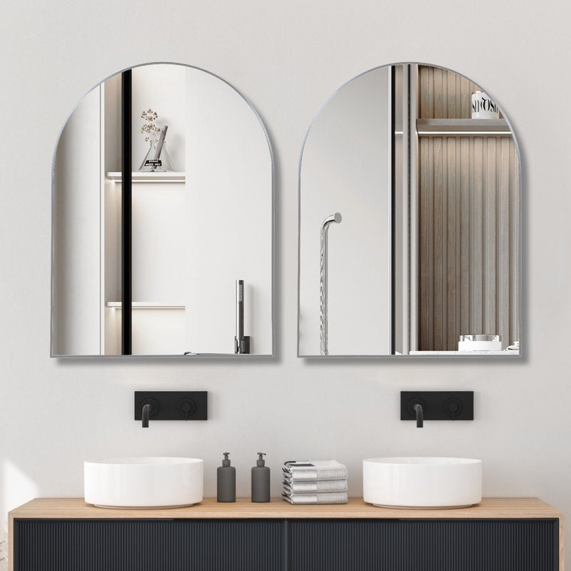 Wall Mirror 30x40 Arched Metal Vanity Mirror for Bathroom Bedroom Living Room Silver - Modern & Elegant