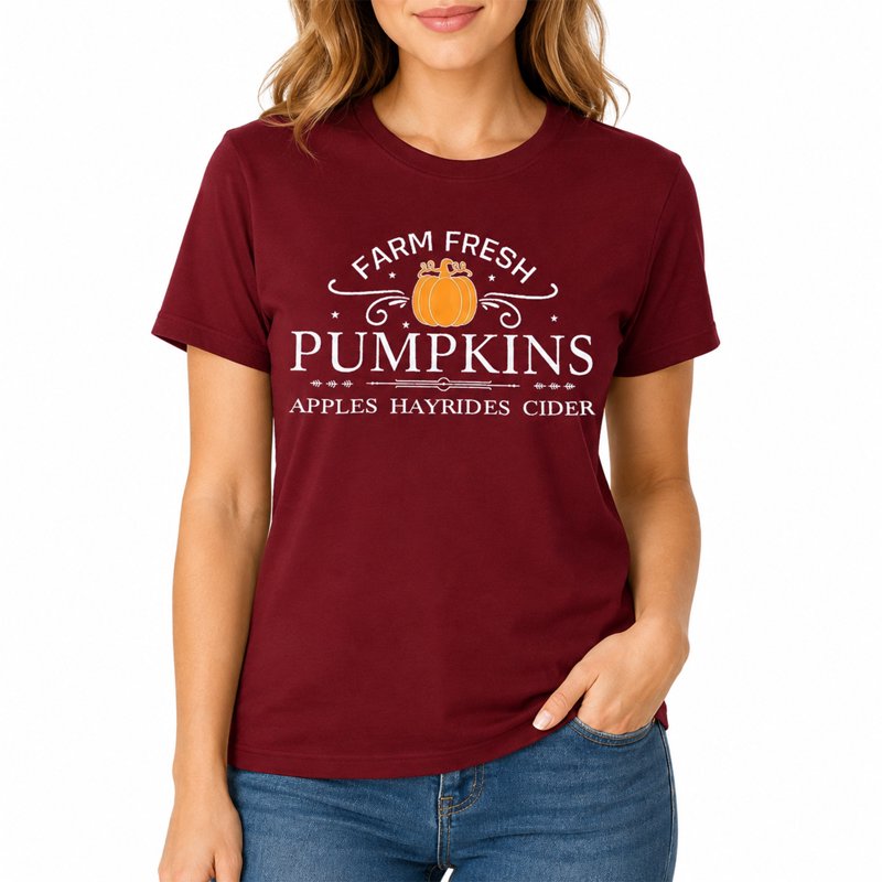 Halloween Pumpkin Graphic T-Shirt Women D-Wine Red XL Crew Neck Casual Top