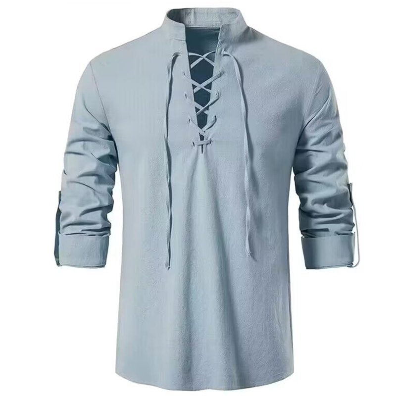 Men's Renaissance Pirate Viking Costume Shirt Light Blue XL - Steampunk Gothic