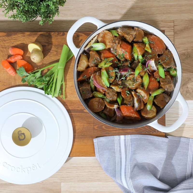 7 Quart Enameled Cast Iron Dutch Oven with Lid - Matte Linen White