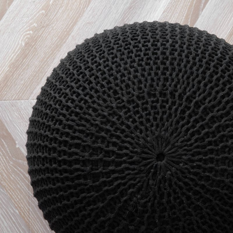 Urban Shop Round Knit Pouf - Black, 18 Inch Footrest & Accent Chair