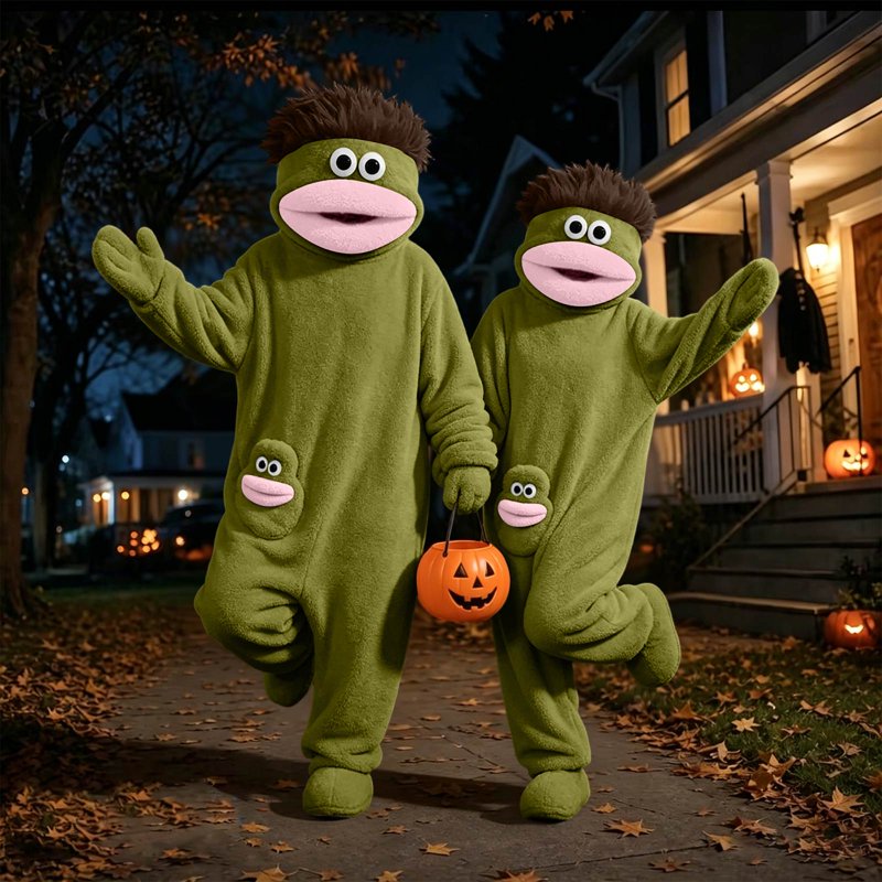 Dark Green Monster Onesie - Plush Pajamas for Kids & Adults, Level Up Your Lounge Game