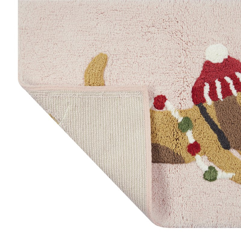 Pink Dog Christmas Bath Rug - 17x24 Inch Cotton Seasonal Decor