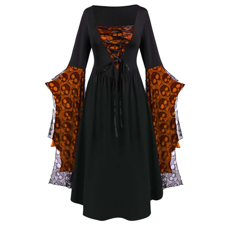 Women's Gothic Witch Dress Halloween Costume AA-Orange S