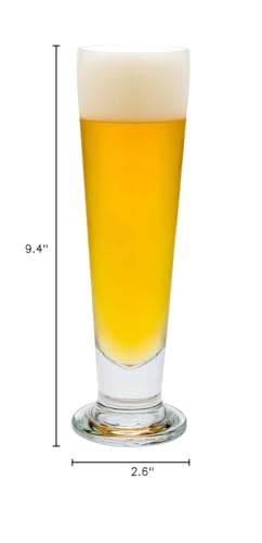 Restaurantware 14 Ounce Tall Beer Glasses Set of 12 Tall-Footed Pilsner Glasses - Tapered Dishwasher-Safe Clear Glass Beer Glass Set Lead-Free For Beers Ales or Cocktails