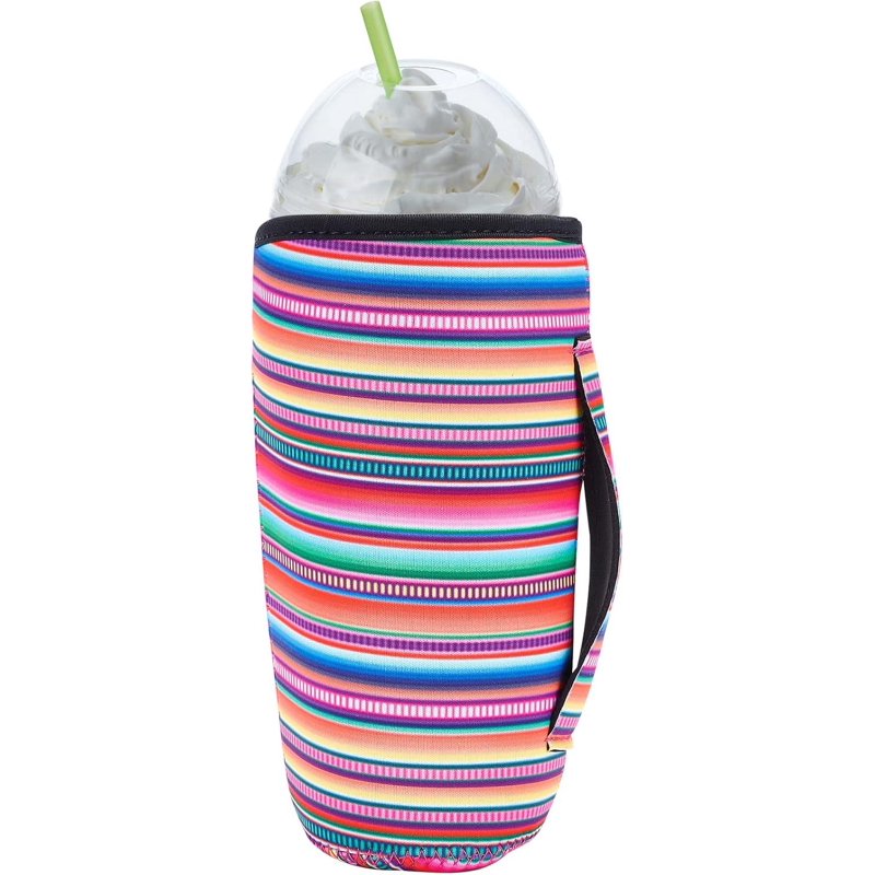 Neoprene Iced Coffee Cup Sleeve with Strap - 30oz~32oz - Little Leopard Pattern