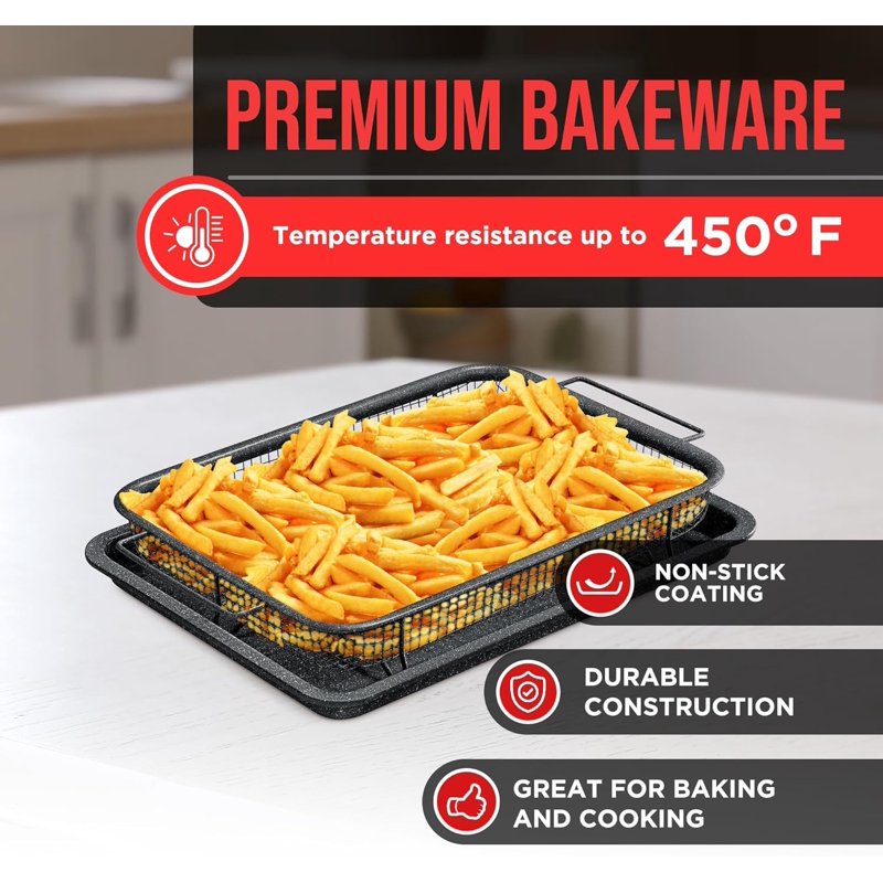 Non-Stick Crisper Tray Set - 2-Piece Gray Marble, 9.5" x 13"
