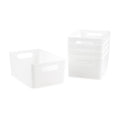 Isaac Jacobs 5-Pack Medium White Storage Bin (9.5” x 6.5”x 4”) Set w/Cut-Out Handles, Plastic Organizer, Multi-Use, Home, Office, Pantry, Closet, Kitchen