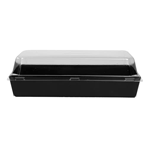 Restaurantware Matsuri Vision 8 x 5 x 1.5 Inch Medium Sushi Trays 100 Greaseproof Sushi Packaging Boxes - Lids Sold Separately Disposable Black Paper Sushi Containers For Entrees Or Desserts