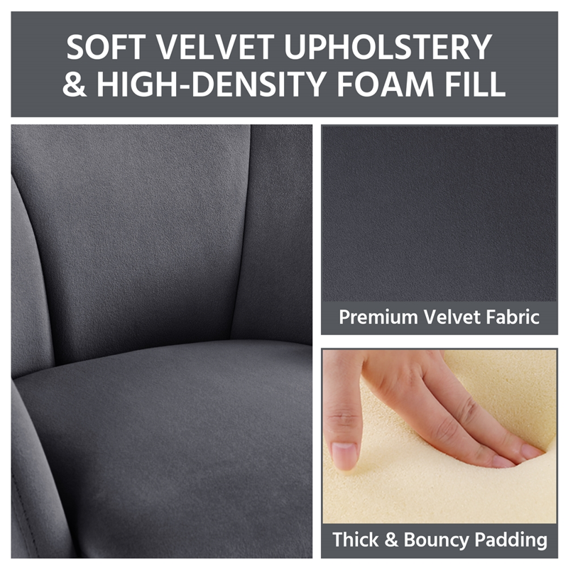 Glam Velvet Accent Chair with Gold Metal Legs - Dark Gray