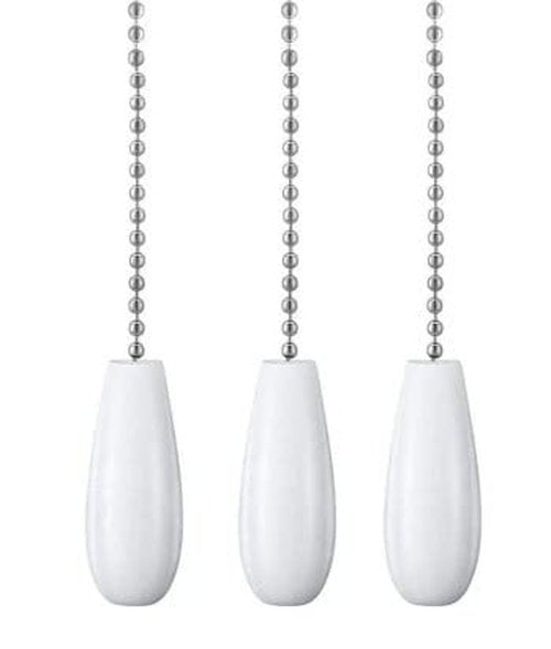 Ceiling Fan Pull Chain Extender, Wooden Decorative Pendant Extension Chains, 12 Inches Lighting & Fan Beaded Ball Fan Cord Extender Ornament with Connector (Wooden White 3Pcs)