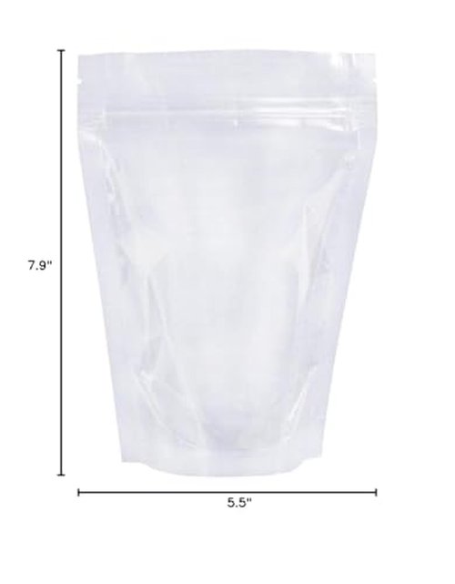 PABCK 500 Pcs 14x20cm (5.5x7.9 inch) Clear Resealable Stand Up Bags Heat Seal Zipper Lock Leakproof Reusable Storage Pouches for Zip Food Storage Lock Packaging with Tear Notches