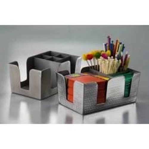 American Metalcraft HMBAR8 Hammered Stainless Steel Bar Caddy with 6 Compartments, Silver