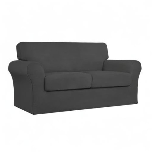 Easy-Going Couch Cover, Stretch Loveseat Cover with 2 Cushion Covers, Washable Spandex Jacquard Fabric, Elastic Furniture Protector for Pets, Kid (Medium, Dark Gray)