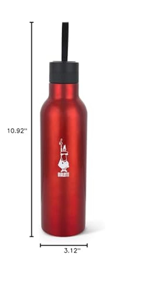 Bialetti - Stainless-steel Water Bottle 25oz: Double-Layered Vacuum Insulated, Keeps Drink Cold for 24 Hours and Hot for 12 Hours, Red