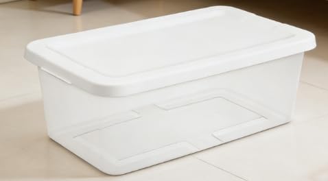 Regine Switzerland 10-Pack Clear Storage Boxes - Durable 6 Quart White Plastic with Snap-On Lids for Bedroom Organization
