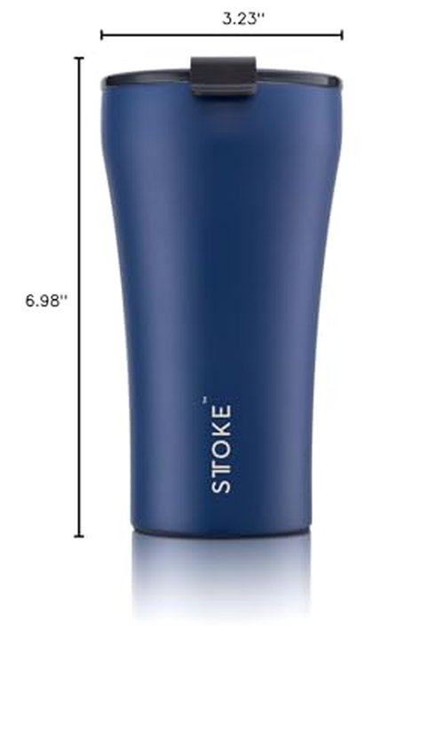 Sttoke Leakproof Ceramic Reusable Coffee Cup 16 oz - Magnetic Blue, 6.96 inch Height