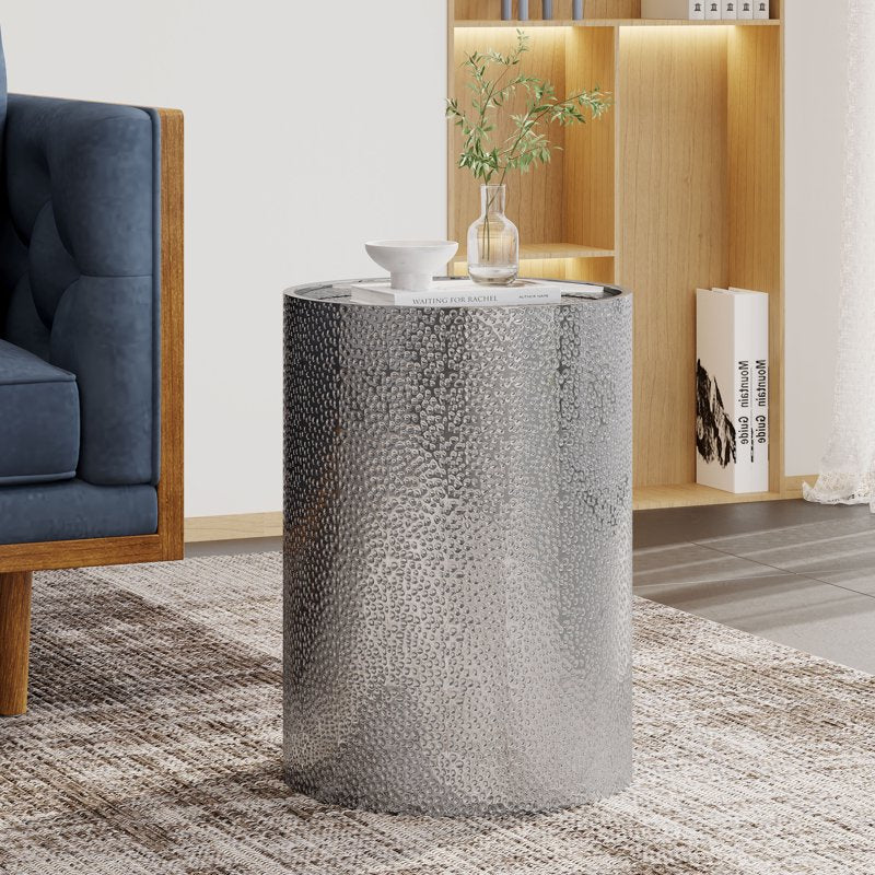 22.25" Silver Hammered Accent Table - Contemporary Design