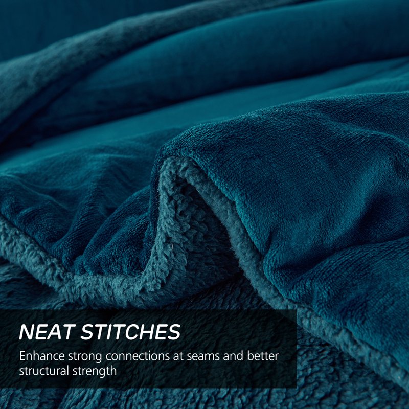 Queen Sherpa Fleece Bed Blanket 3-Piece Set - Teal, Thick & Warm