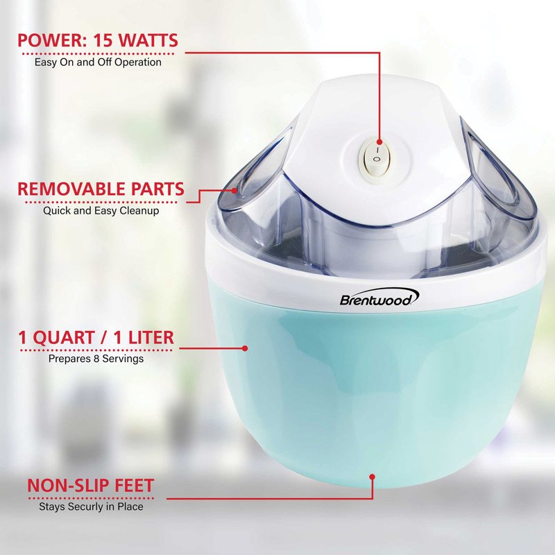 1-Quart Electric Ice Cream and Sorbet Maker - Compact Frozen Dessert Machine